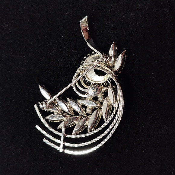 Vintage EMBY Sterling Silver Rhinestone Brooch Pin 1950's - Picture 8 of 11